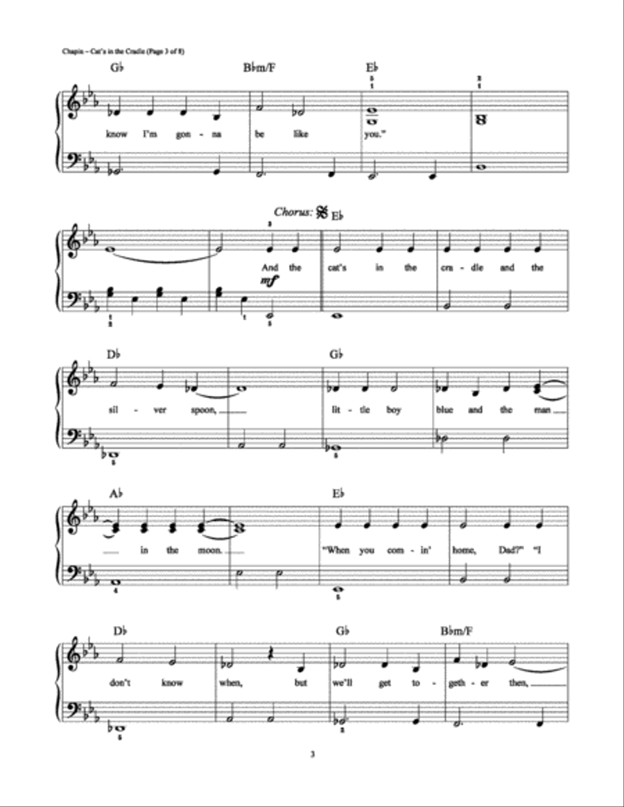 Cat's in the Cradle Easy Piano scores gallery preview page 3