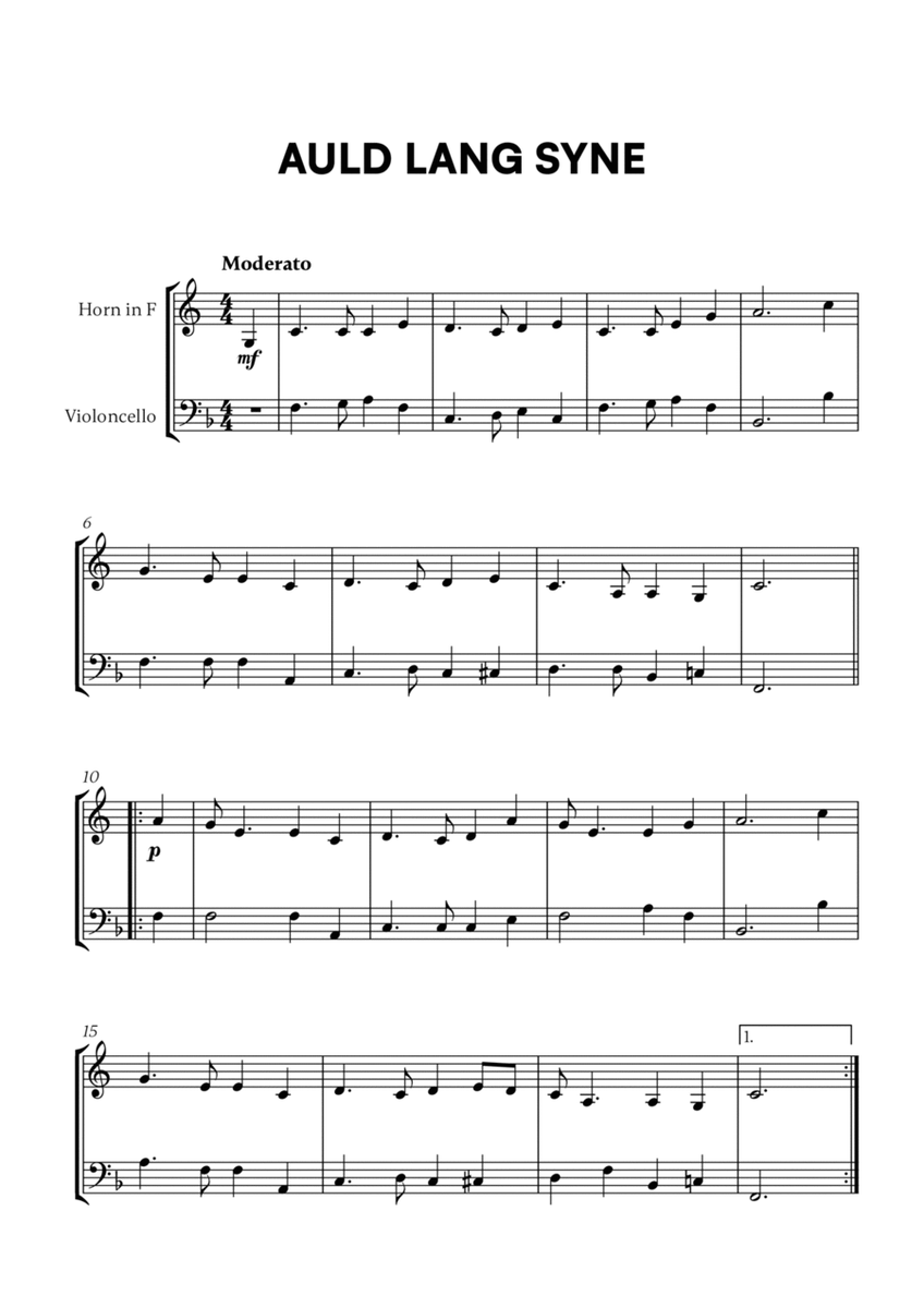 Traditional - Auld Lang Syne for French Horn and Cello image number null