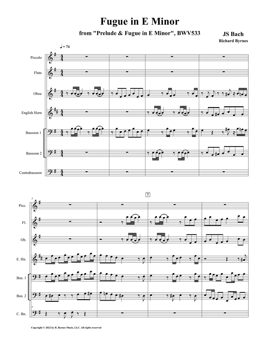 Fugue in E Minor, BWV 533 (Double Reed Quintet + Piccolo & Flute) English Horn scores gallery preview page 1