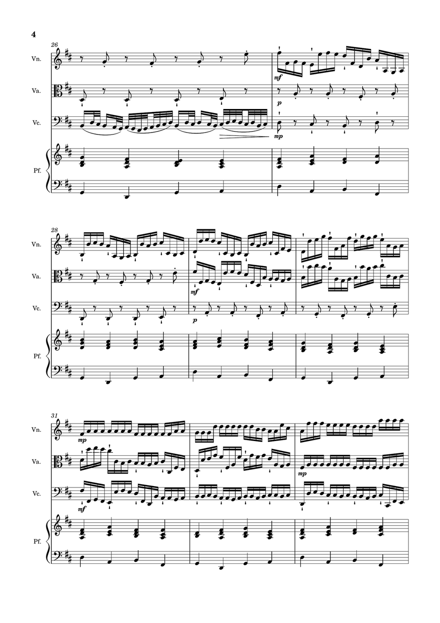 Canon in D Major, P.37; T.337. Arranged for Violin, Viola, Cello and Piano. Score and Parts Small Ensemble scores gallery preview page 4