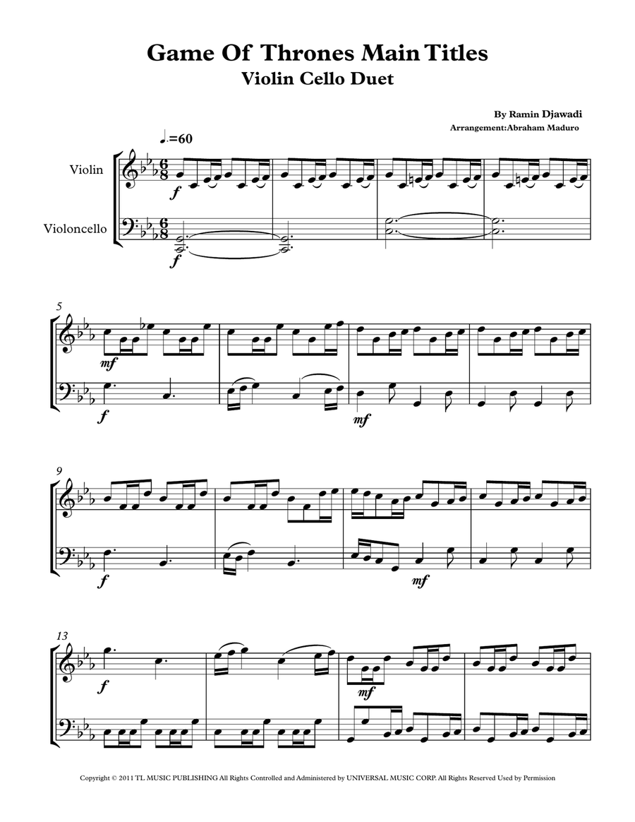 Game Of Thrones String Duet scores gallery preview page 1
