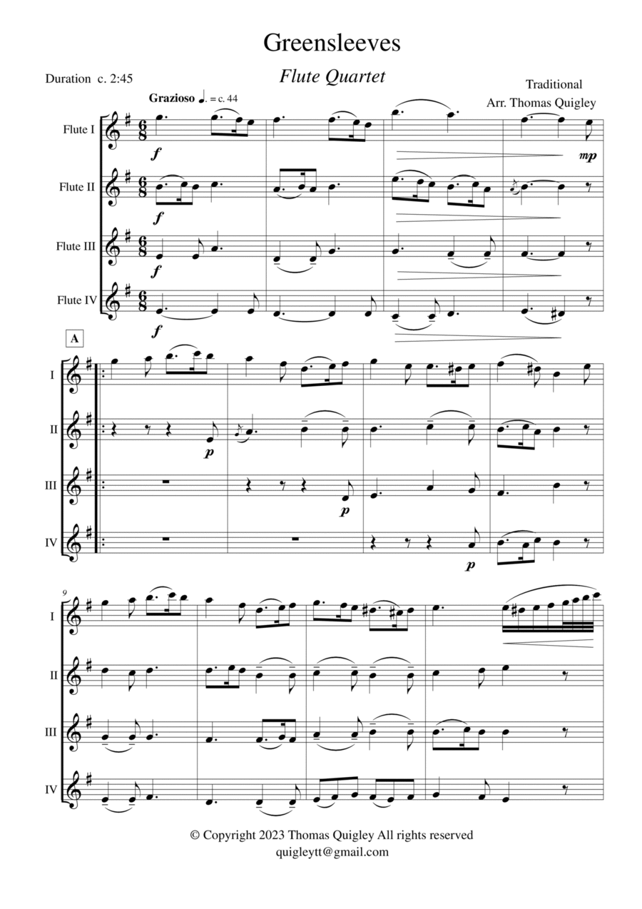 Greensleeves Flute Quartet scores gallery preview page 1