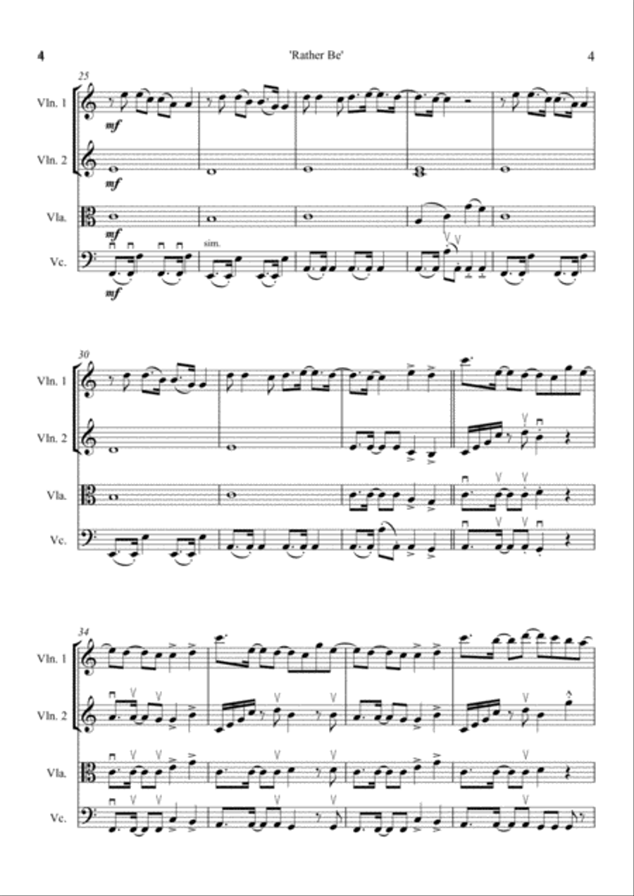 Rather Be String Quartet scores gallery preview page 4