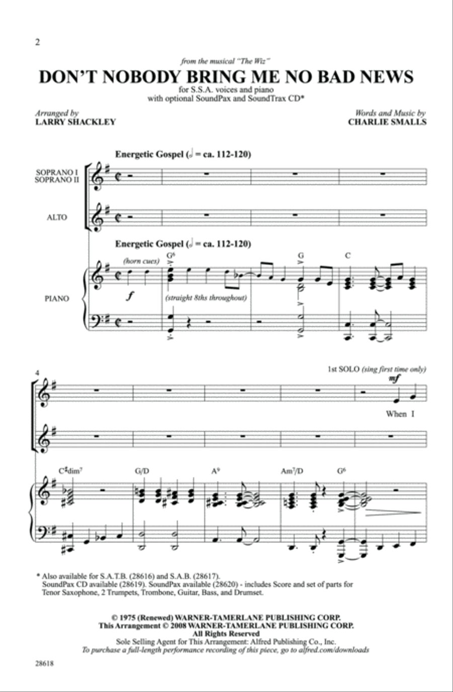 Don't Nobody Bring Me No Bad News Women's Choir scores gallery preview page 2