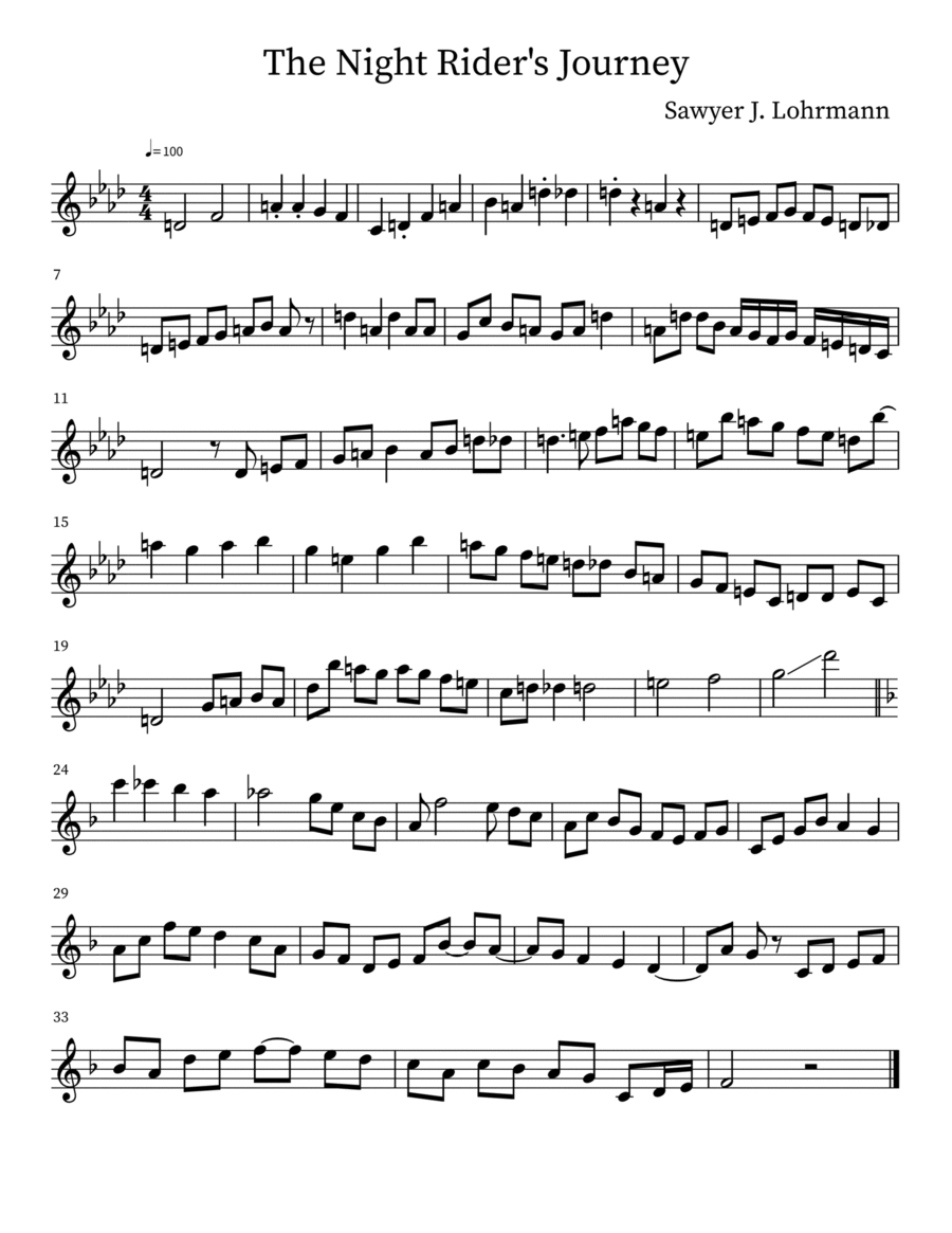 The Night Rider's Journey Tenor Saxophone scores gallery preview page 1