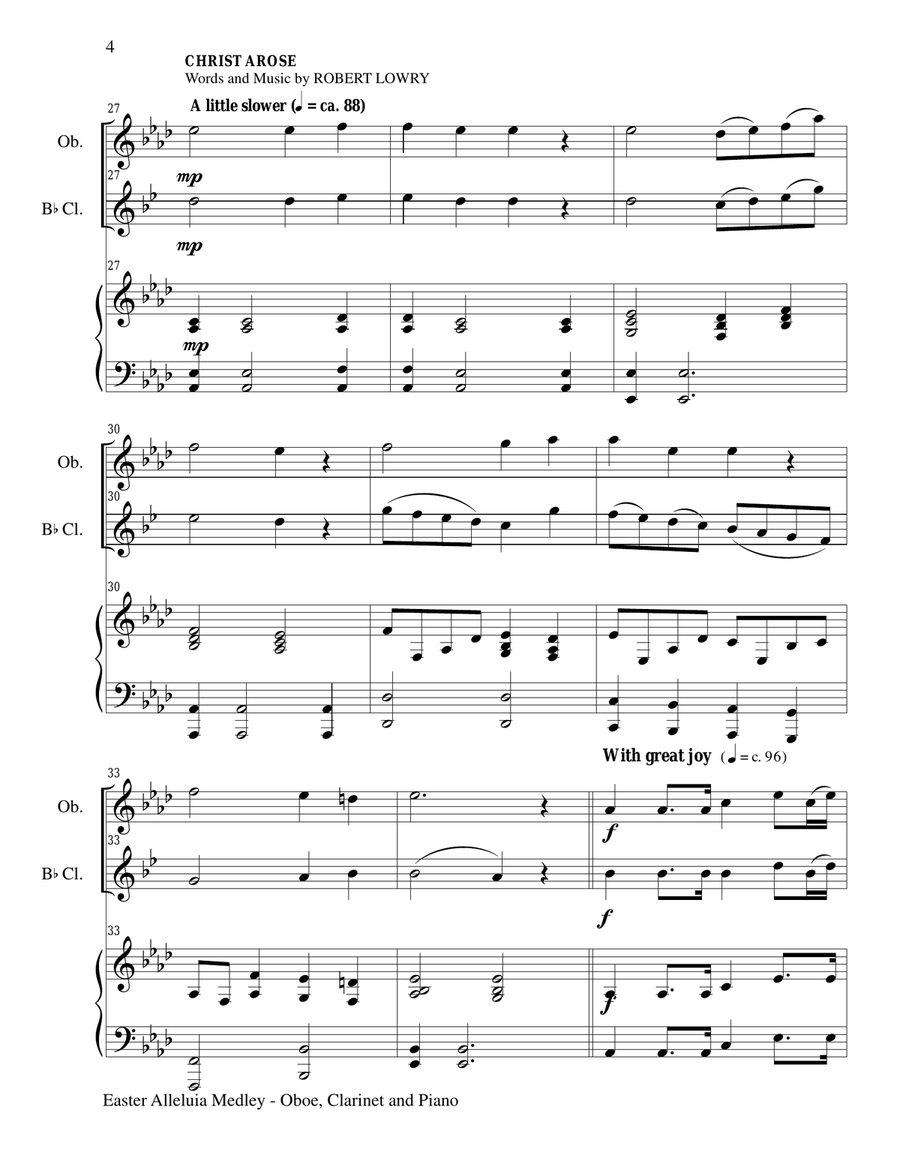 EASTER ALLELUIA MEDLEY (Trio – Oboe, Bb Clarinet/Piano) Score and Parts Small Ensemble scores gallery preview page 4