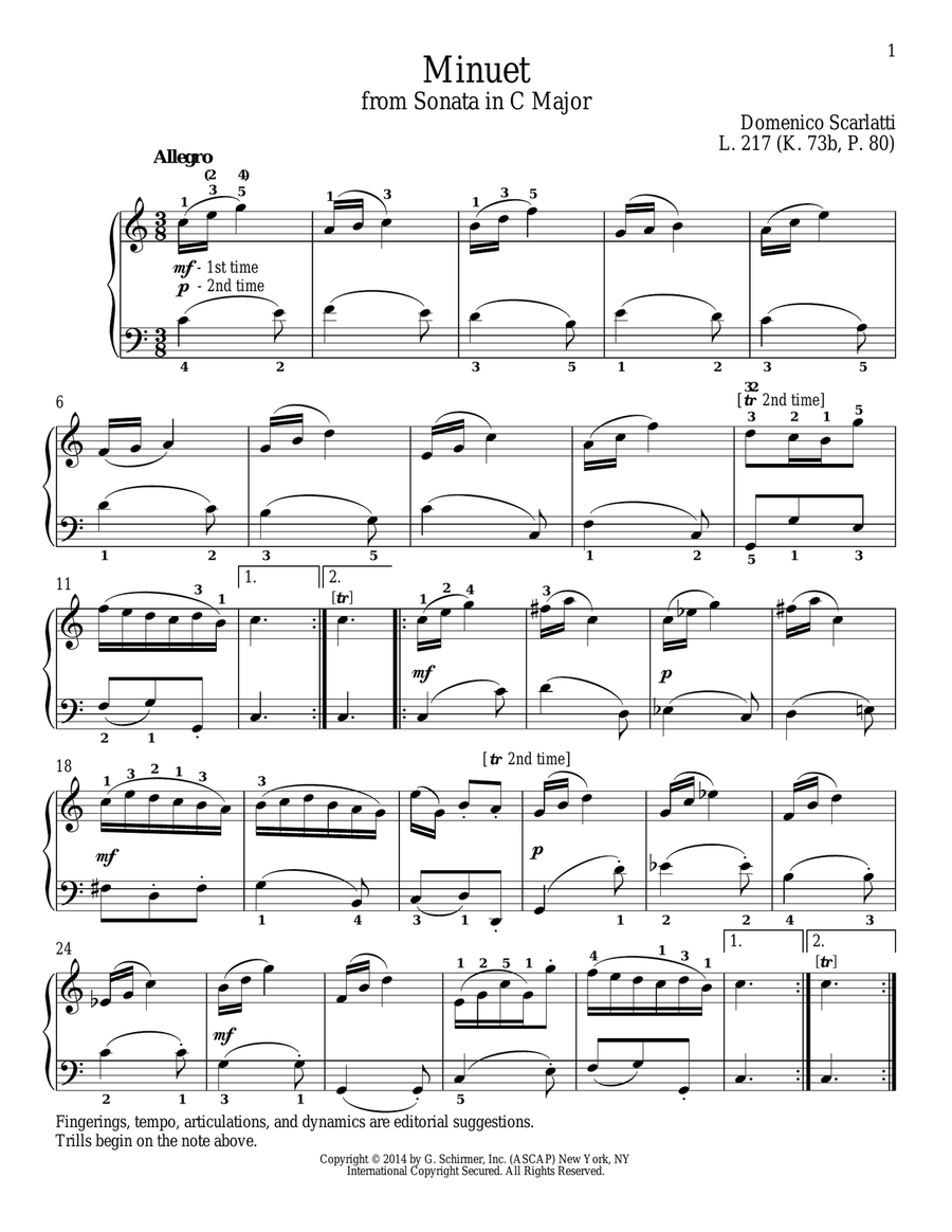 Minuet In A Minor, L. 217 Piano Solo scores gallery preview page 1