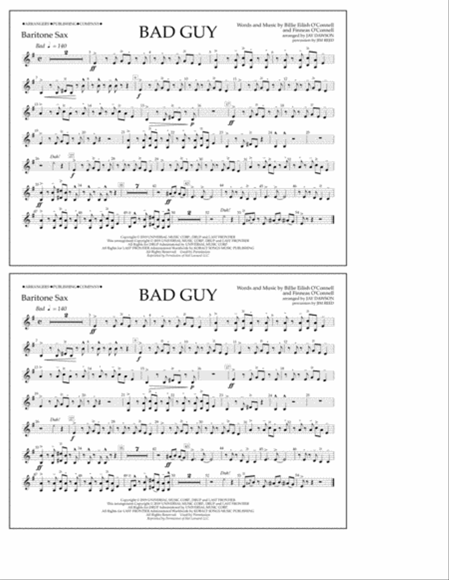 Bad Guy (arr. Jay Dawson) - Bari Sax Marching Band scores gallery preview page 1