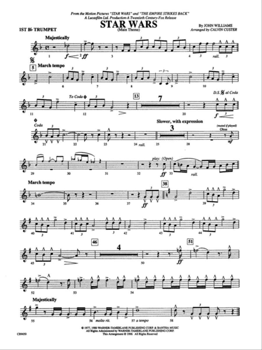 Star Wars Main Theme: 1st B-flat Trumpet Concert Band scores gallery preview page 1
