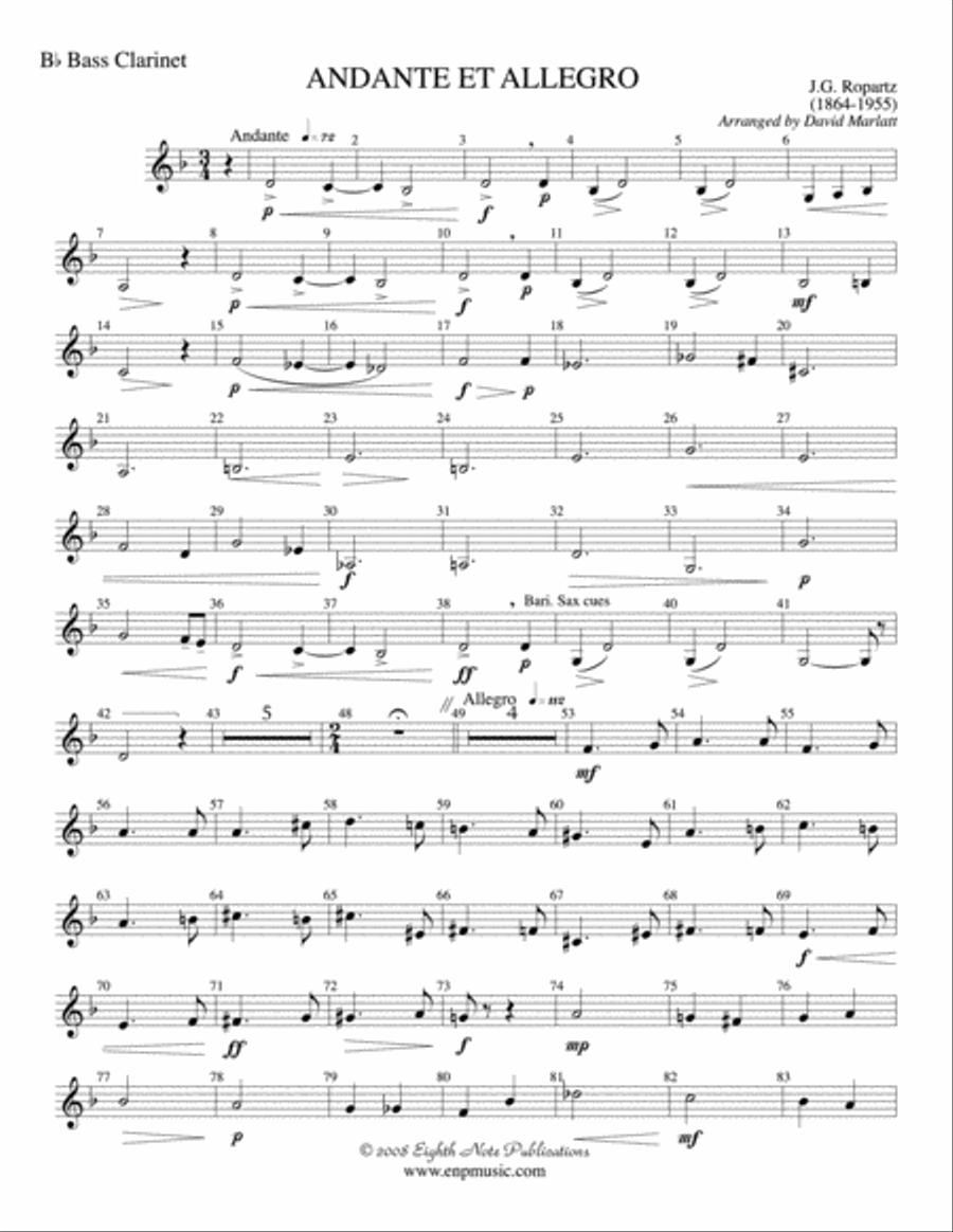 Andante et Allegro (Solo Trumpet and Concert Band): B-flat Bass Clarinet Concert Band scores gallery preview page 1