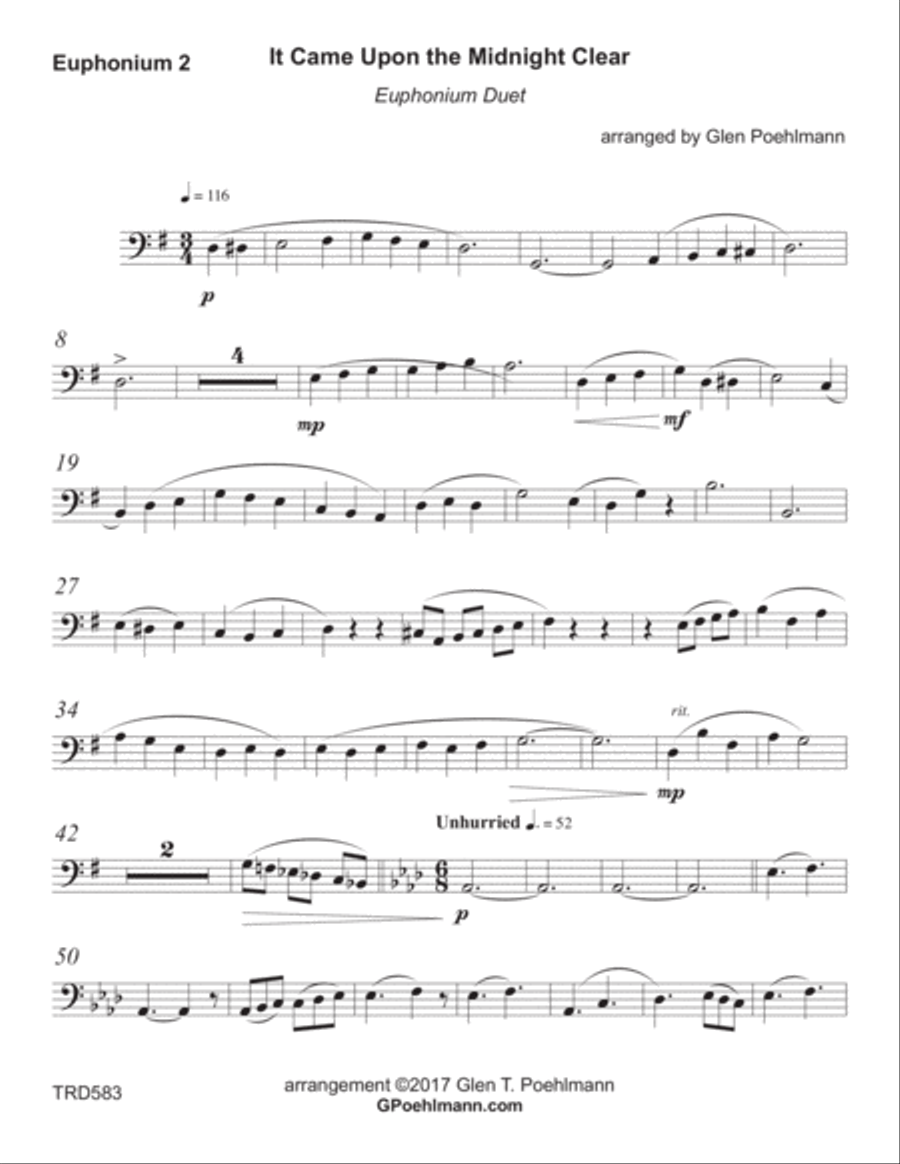 IT CAME UPON THE MIDNIGHT CLEAR - EUPHONIUM/TROMBONE DUET (unaccompanied) Brass Duet scores gallery preview page 5