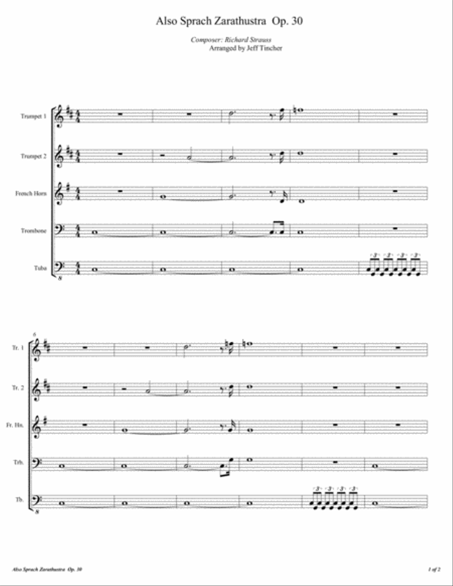 Also Sprach Zarathustra Op.30 Brass Ensemble scores gallery preview page 2