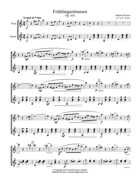 Frühlingsstimmen / Voices of Spring for flute (violin) and guitar image number null