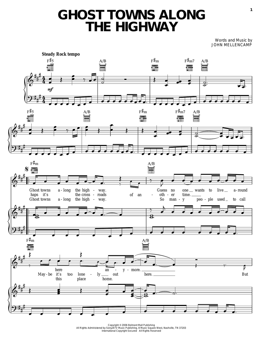 Ghost Towns Along The Highway Piano, Vocal, Guitar scores gallery preview page 1