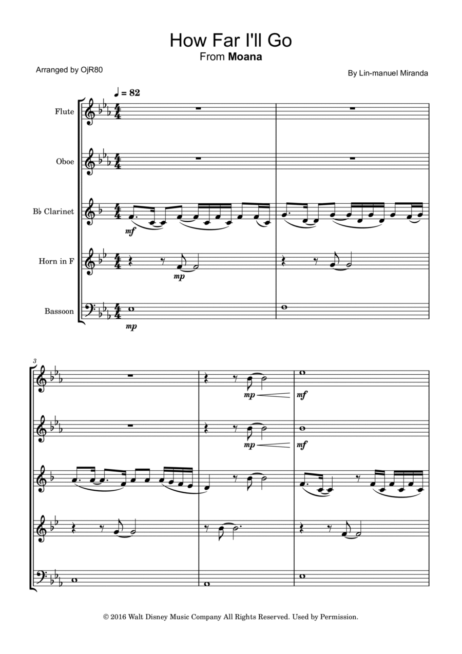 How Far I'll Go Woodwind Quintet scores gallery preview page 1