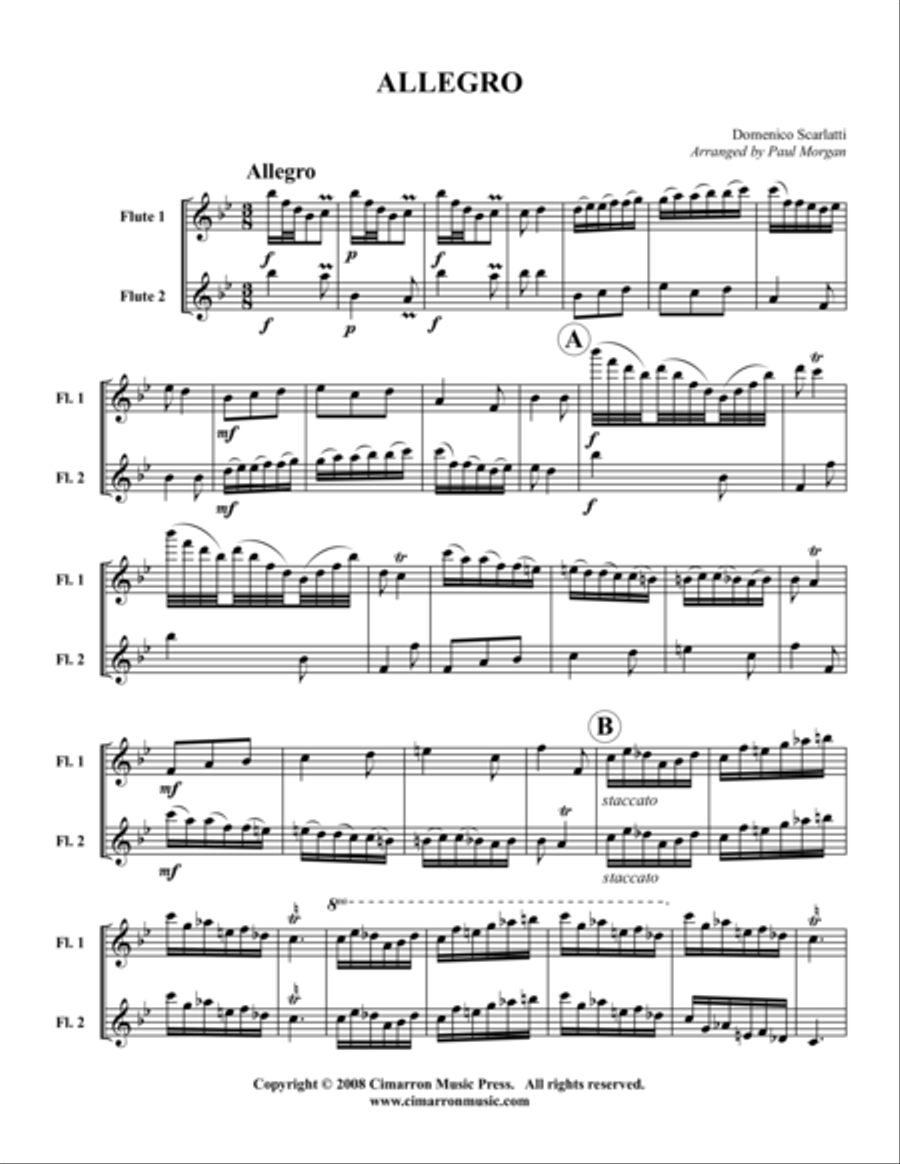Allegro for Two Flutes Flute Duet scores gallery preview page 1