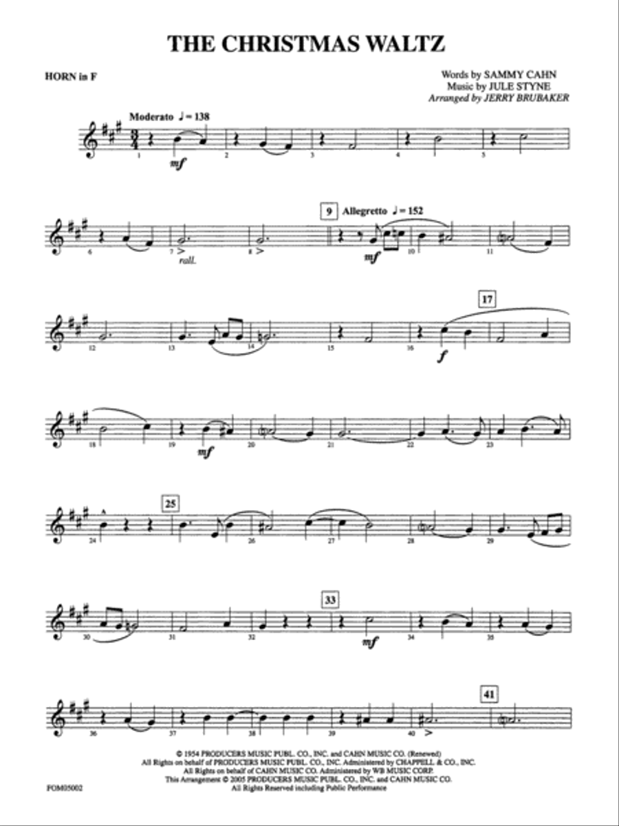 The Christmas Waltz: 1st F Horn Full Orchestra scores gallery preview page 1