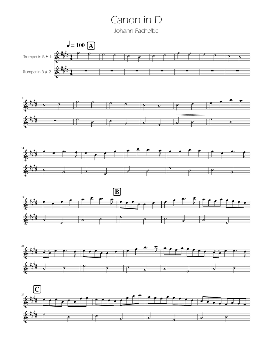 Canon in D - Trumpet Duet Trumpet Duet scores gallery preview page 1