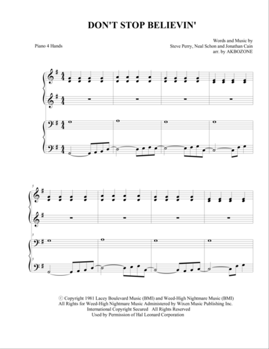 Don't Stop Believin' Piano scores gallery preview page 1