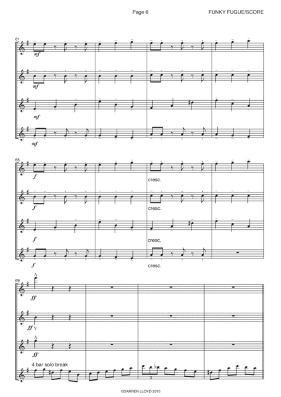 Funky fugue - Flute quartet Flute Quartet scores gallery preview page 6