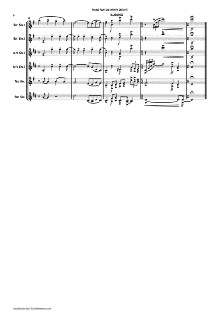 Pavane Pour Une Infanta Defunte by Ravel for Saxophone Sextet. image number null