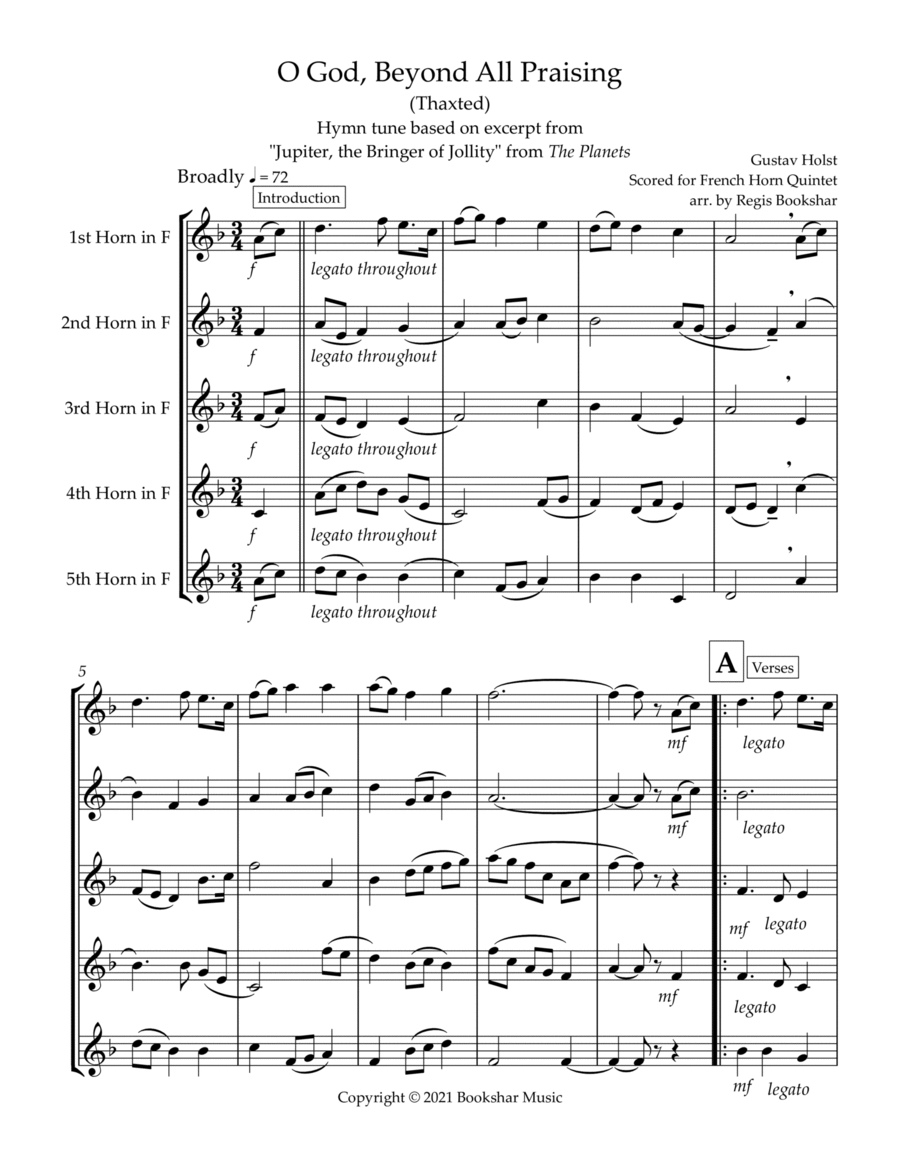 O God, Beyond All Praising (Thaxted) (Bb) (French Horn Quintet) Brass Quintet scores gallery preview page 1