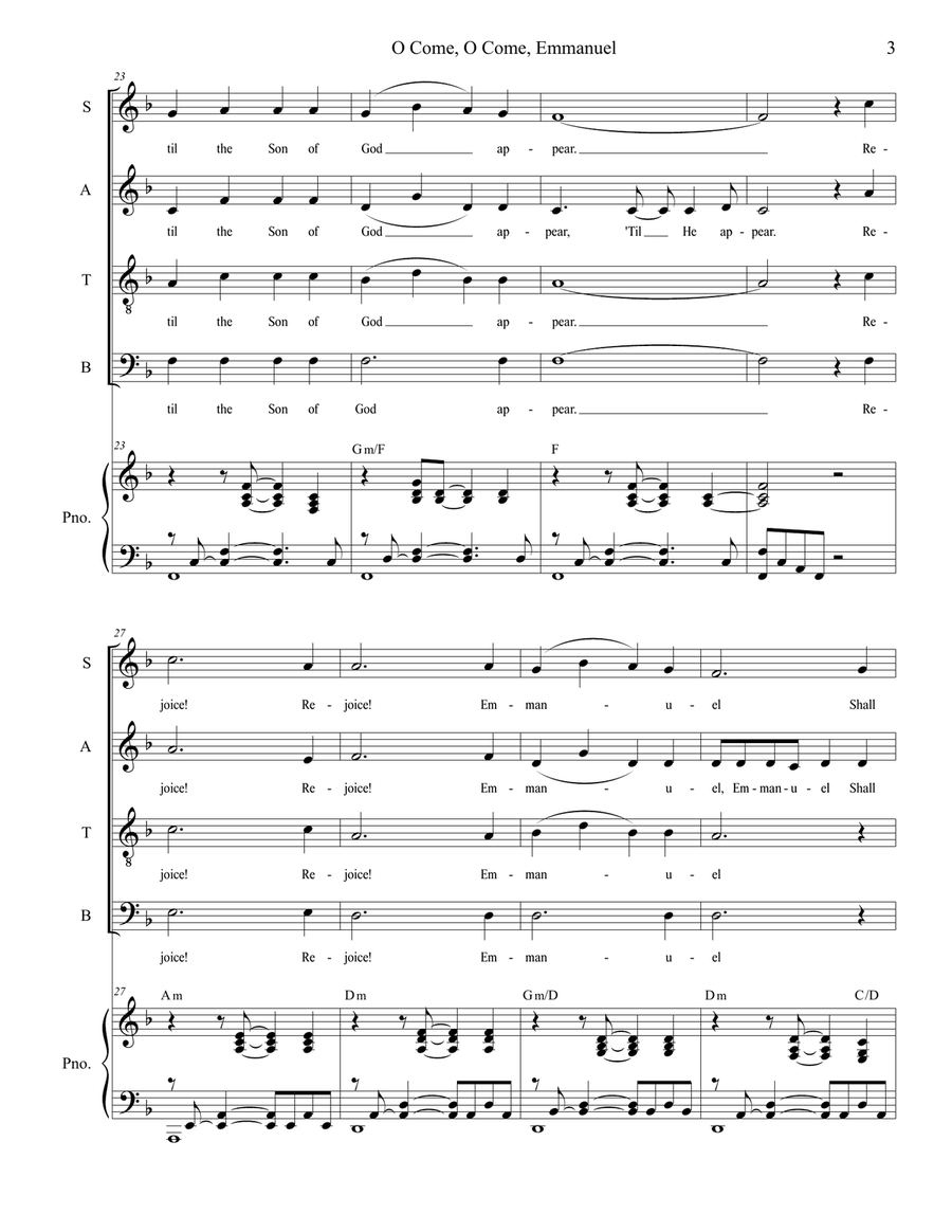 O Come, O Come, Emmanuel (SATB) 4-Part scores gallery preview page 3