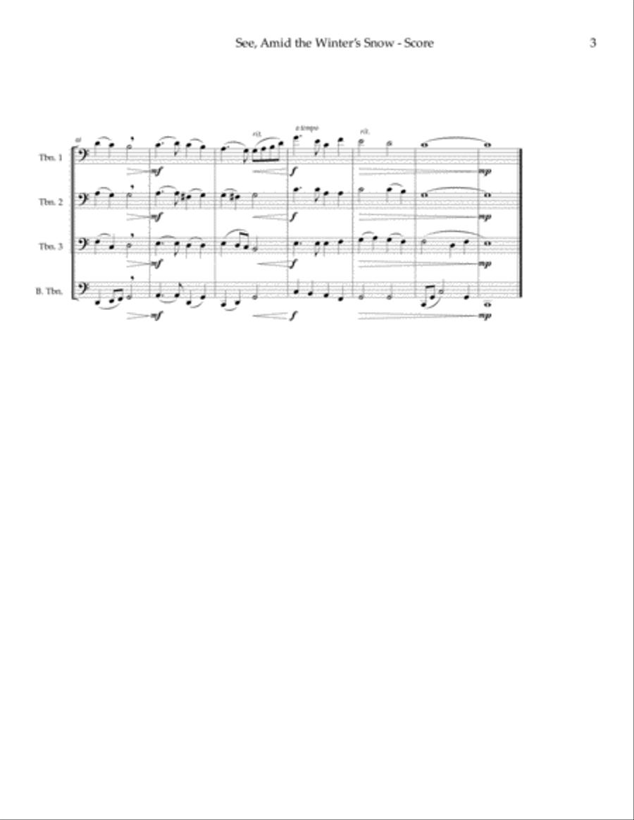 See, Amid the Winter's Snow - trombone quartet (or euphoniums/tuba, cellos/bass) Brass Quartet scores gallery preview page 4