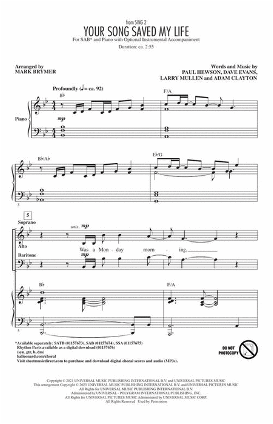 Your Song Saved My Life 3-Part scores gallery preview page 3