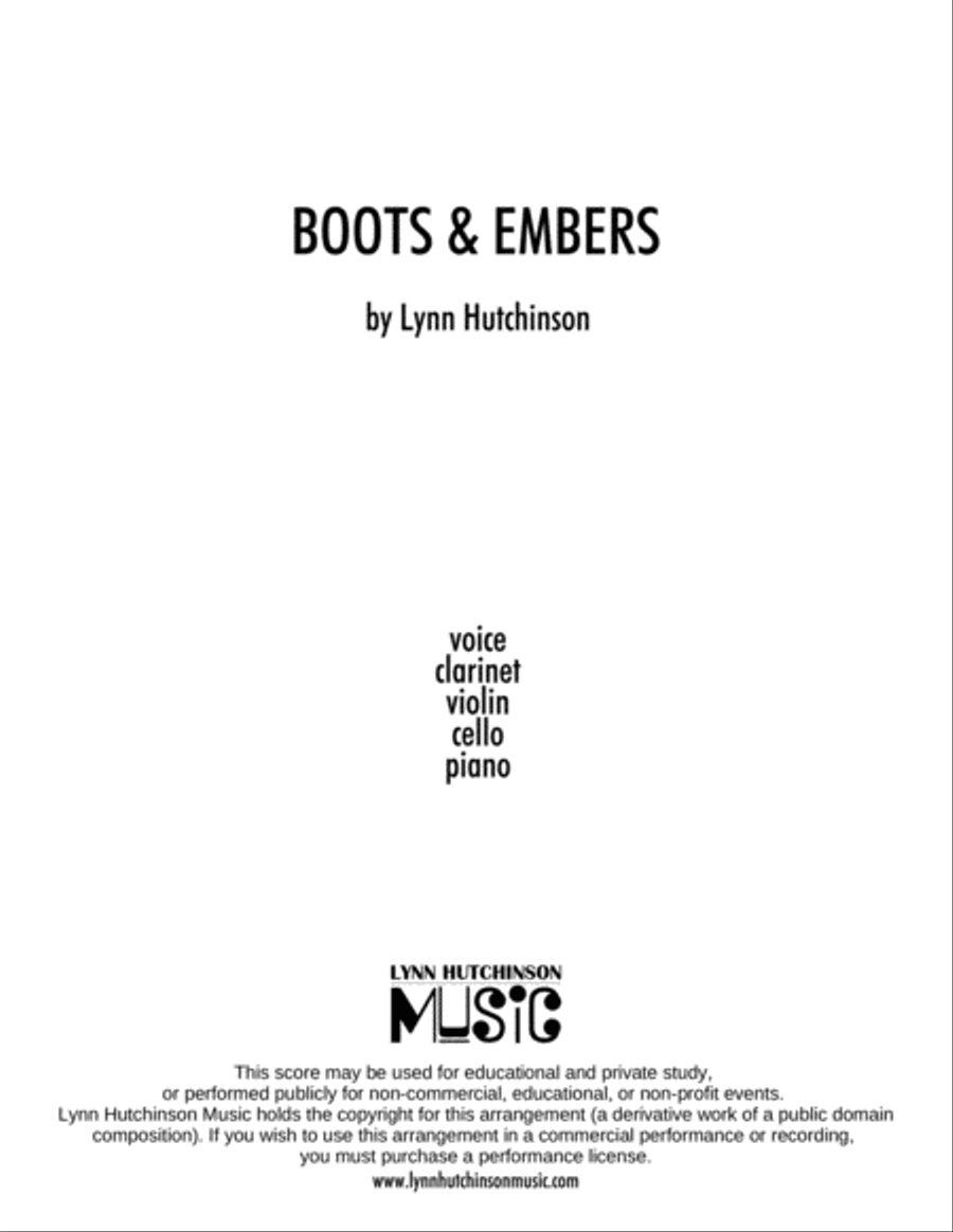 Boots and Embers (Voice / Clarinet / Piano Trio) Small Ensemble scores gallery preview page 1