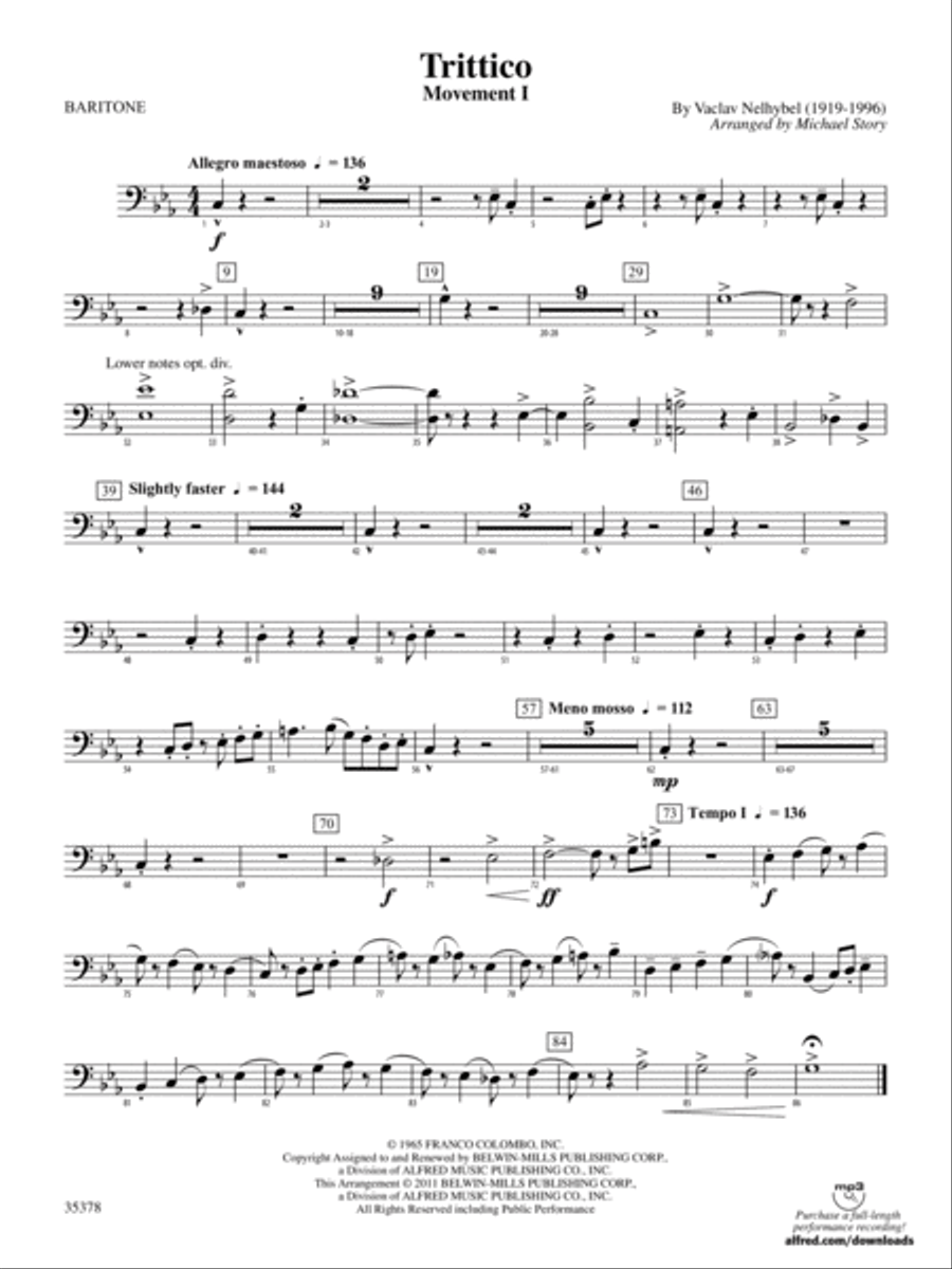 Trittico: Baritone B.C. Trittico: Baritone B.C. Concert Band scores gallery preview page 1