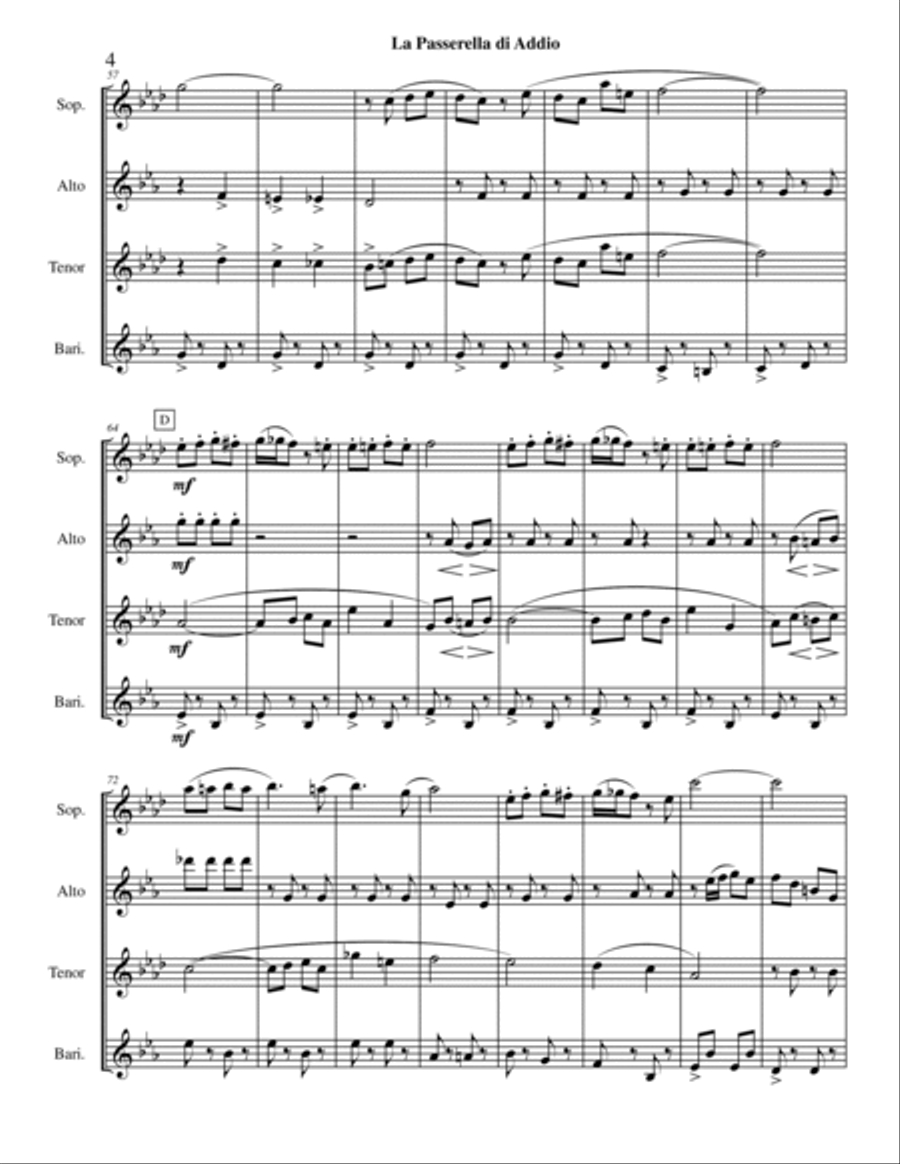 La Passerella Di Addio Saxophone Quartet scores gallery preview page 6