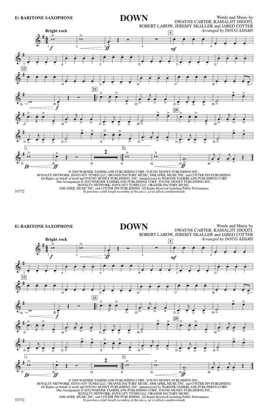 Down: E-flat Baritone Saxophone