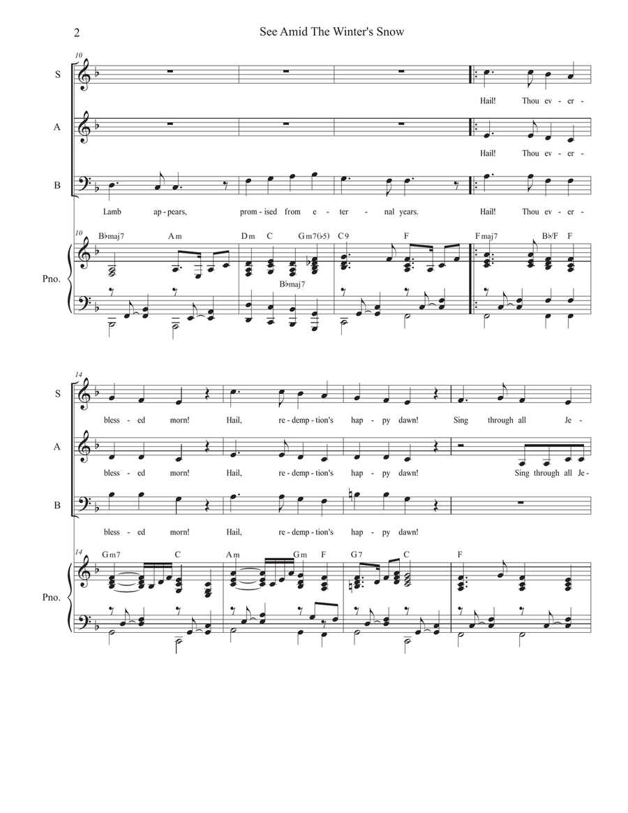 See Amid The Winter's Snow (Vocal Trio - (SAB) 3-Part scores gallery preview page 2