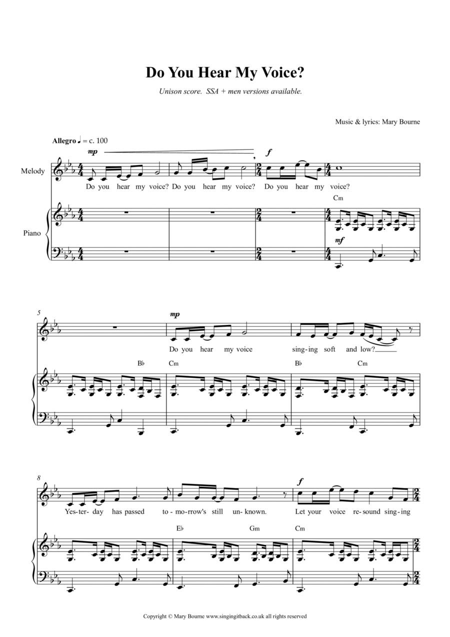 Do You Hear My Voice? Unison Divisi scores gallery preview page 1
