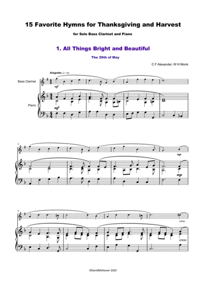 15 Favourite Hymns for Thanksgiving and Harvest for Bass Clarinet and Piano