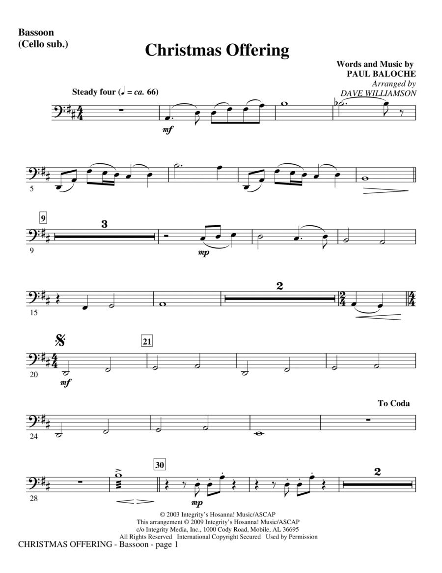 Christmas Offering - Bassoon (Cello sub.) Choir scores gallery preview page 1