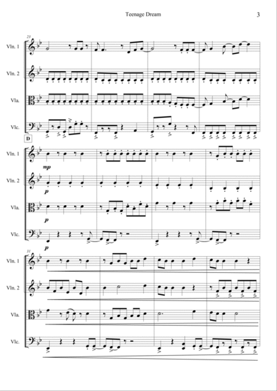 Teenage Dream String Quartet scores gallery preview page 4