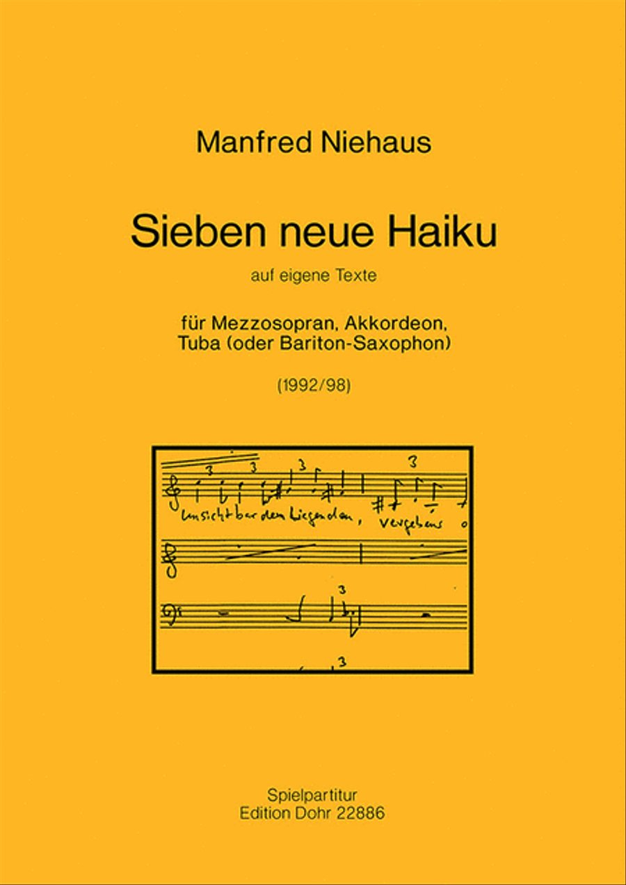 Sieben neue Haiku für Mezzosopran, Akkordeon, Tuba (oder Bariton-Sax.) (1992/98) (auf eigene Texte) Saxophone scores gallery preview page 1