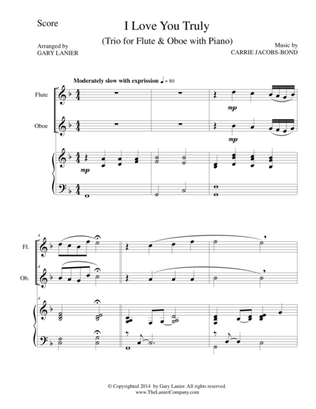 Book cover for I LOVE YOU TRULY (Trio – Flute, Oboe, and Piano with Score and Parts)