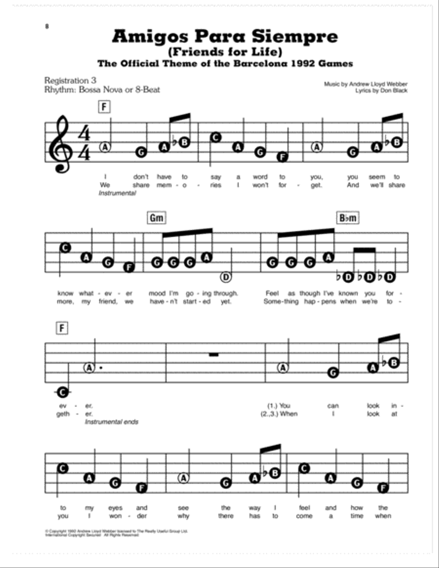 Amigos Para Siempre (Friends For Life) Electronic Keyboard scores gallery preview page 1