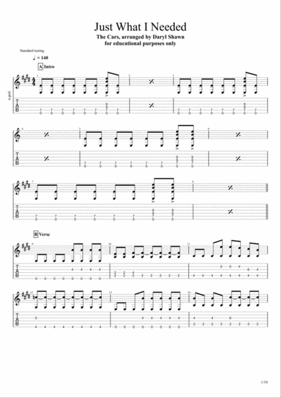 Just What I Needed Electric Guitar scores gallery preview page 1