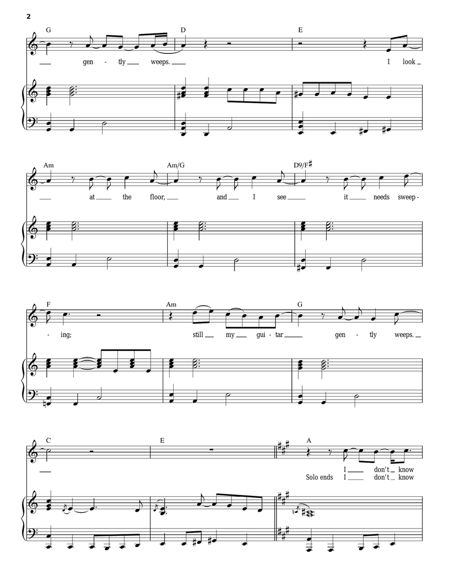 While My Guitar Gently Weeps Piano, Vocal scores gallery preview page 2