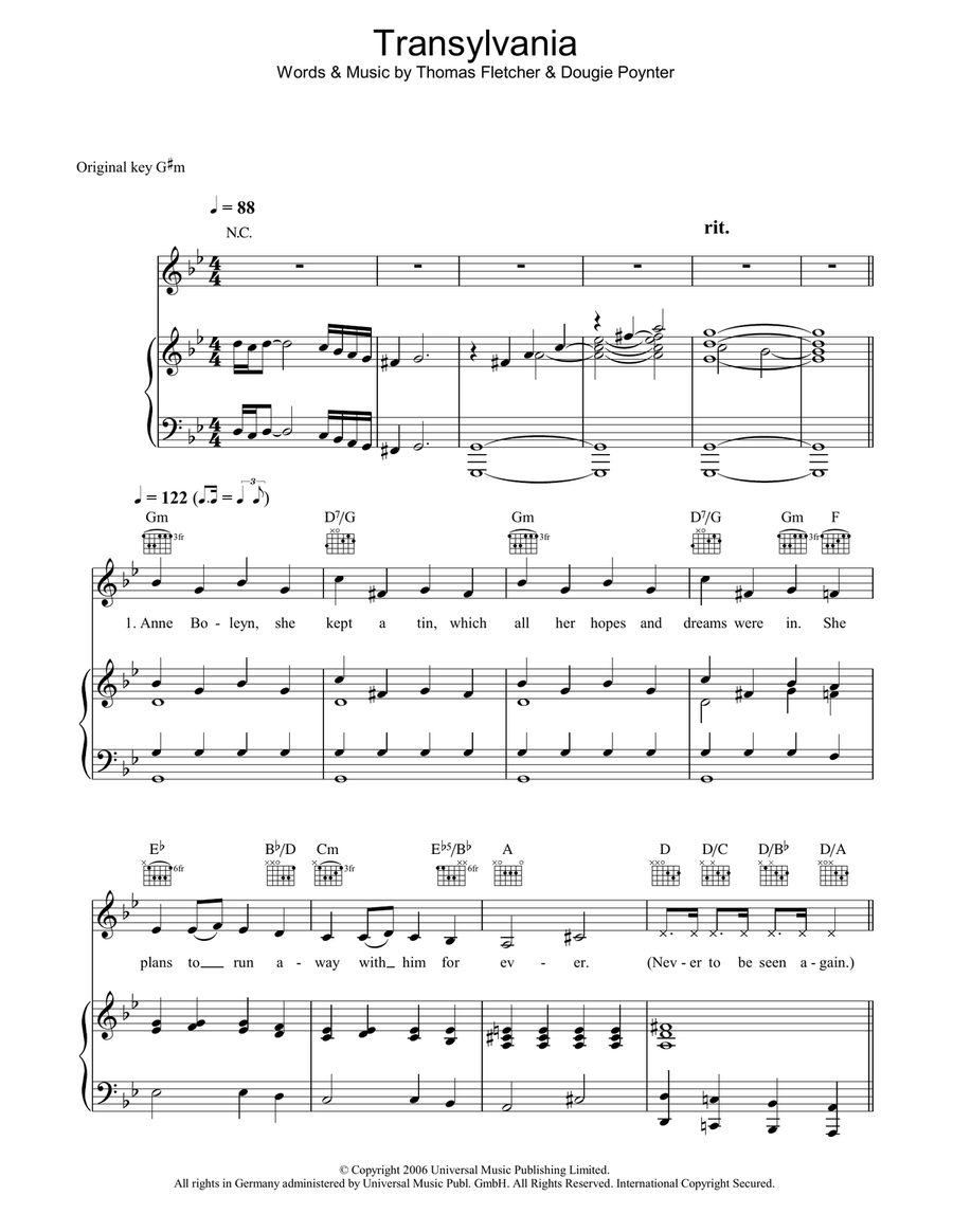 Transylvania Piano, Vocal, Guitar scores gallery preview page 1