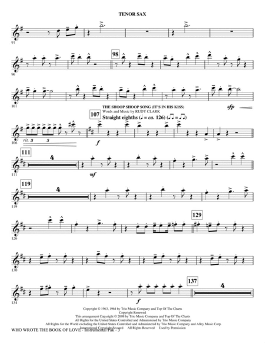 Who Wrote The Book Of Love? (Choral Medley) - Tenor Sax Choir scores gallery preview page 3