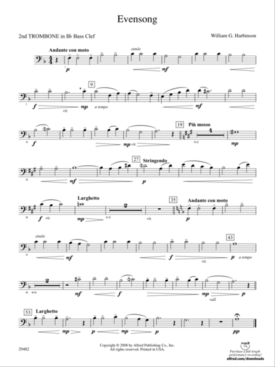 Evensong: (World Part) 2nd B-flat Trombone B.C. Concert Band scores gallery preview page 1
