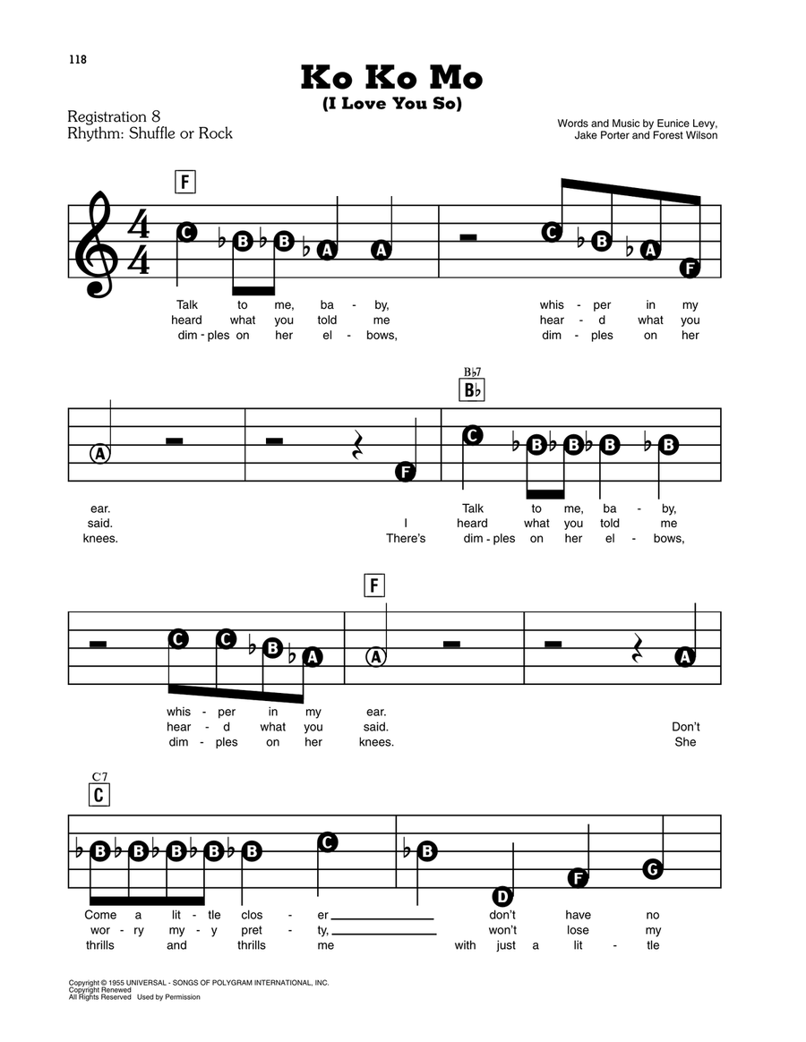 Ko Ko Mo (I Love You So) Ko Ko Mo (I Love You So) Electronic Keyboard scores gallery preview page 1