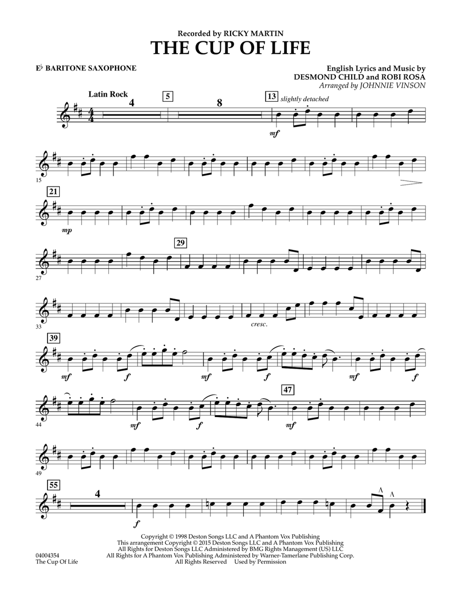 The Cup of Life - Eb Baritone Saxophone Concert Band scores gallery preview page 1