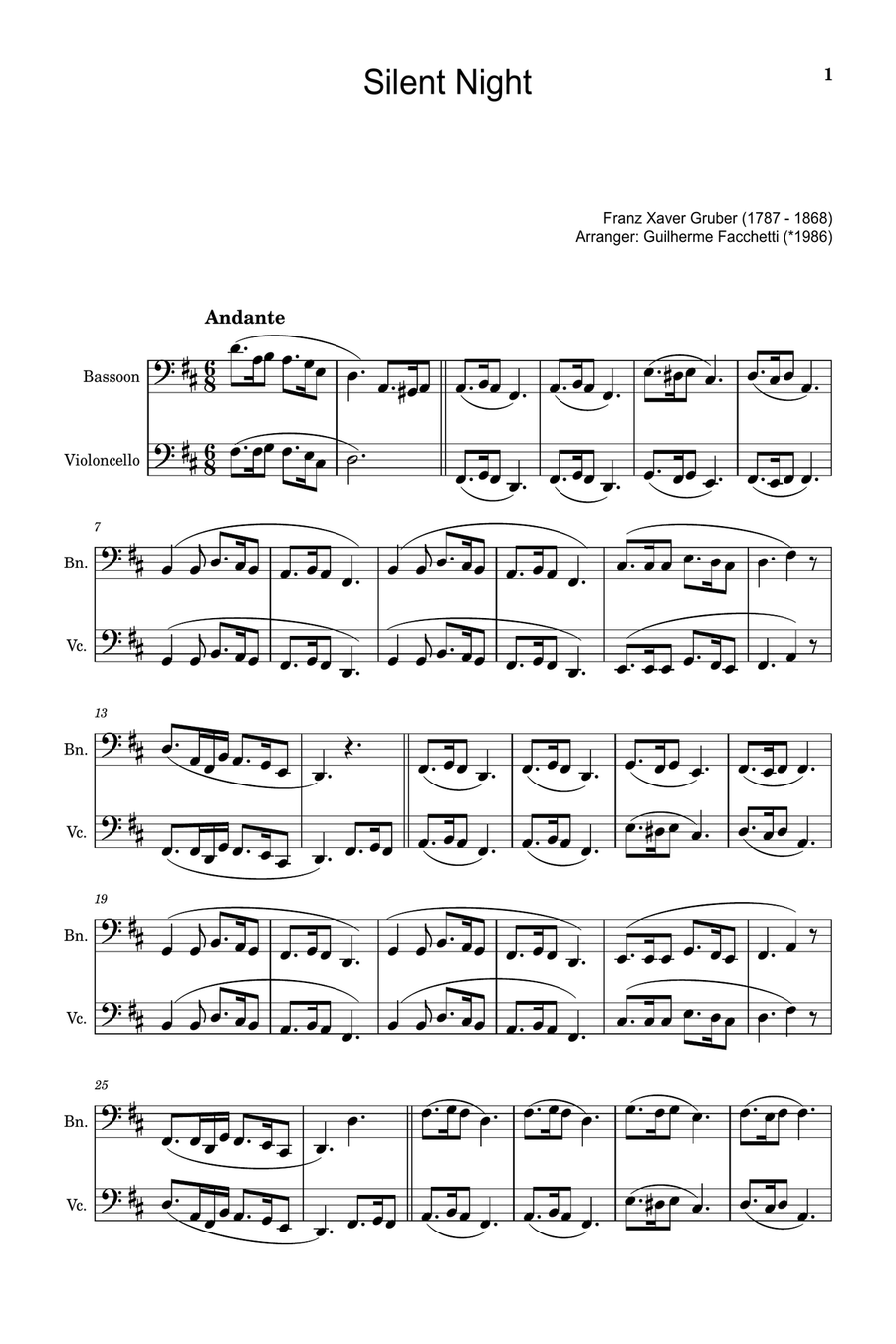 Silent Night - Arranged for Bassoon and Violoncello. Chamber Music scores gallery preview page 1