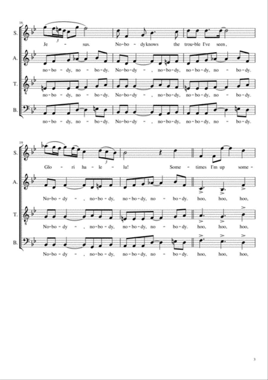 Nobody knows the trouble I've seen 4-Part scores gallery preview page 3